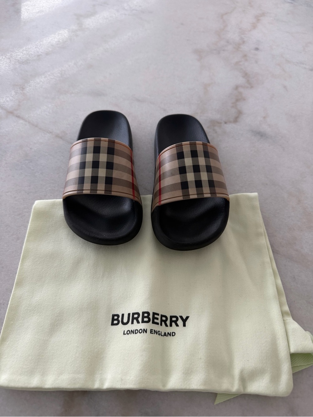 Burberry Black Footbed Nova Check Slide Sandals